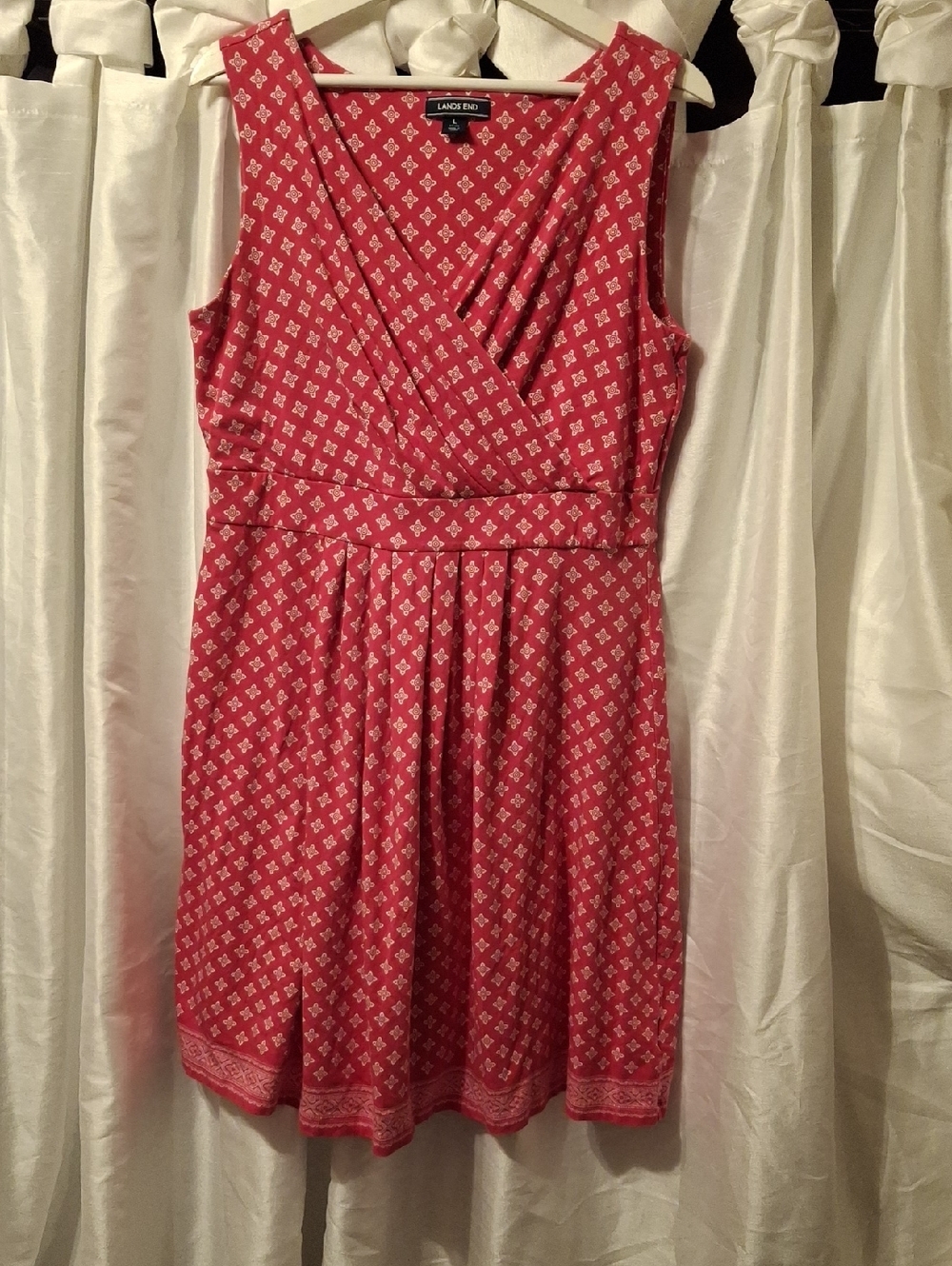 Lands' End Pink Printed Sleeveless Wrap-Style Midi Dress